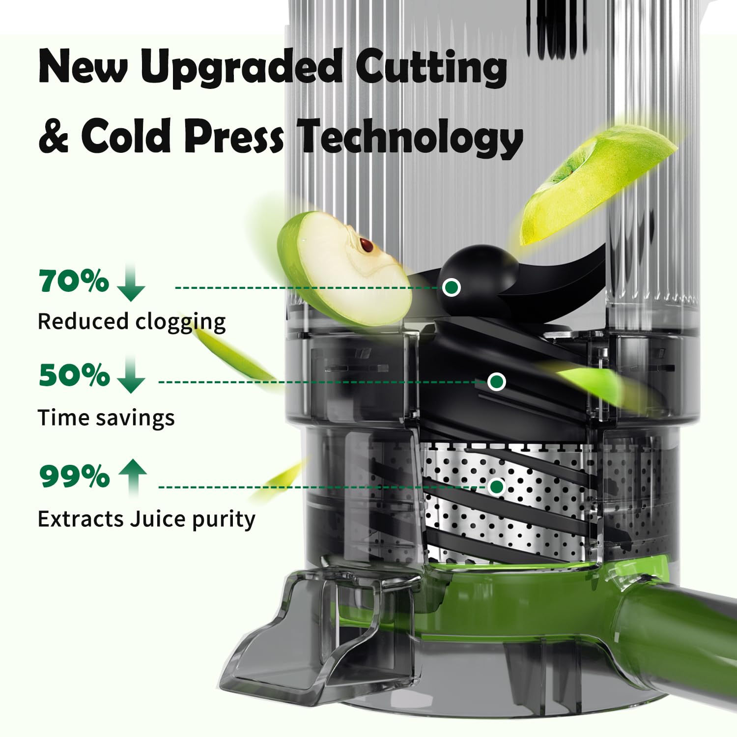 USHALO seven-stage spiral masticating system preserves flavor and nutrients