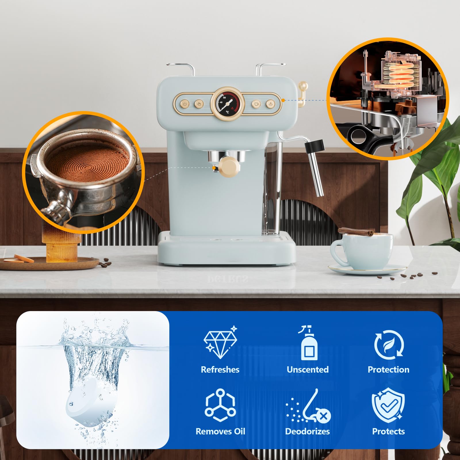 USKICH step-by-step cleaning in portafilter showing easy instructions