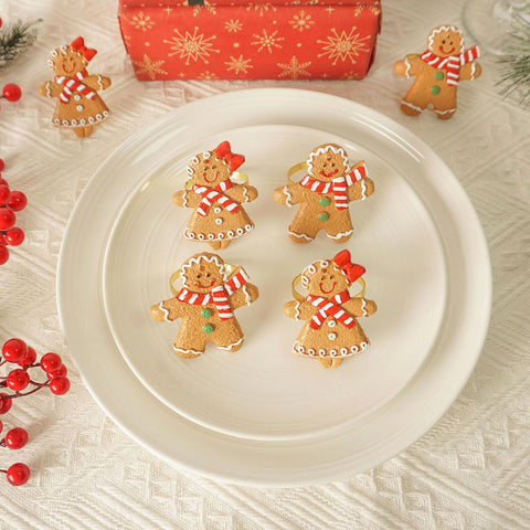 Utalek gingerbread man napkin ring close-up reveals vivid hand-painted details