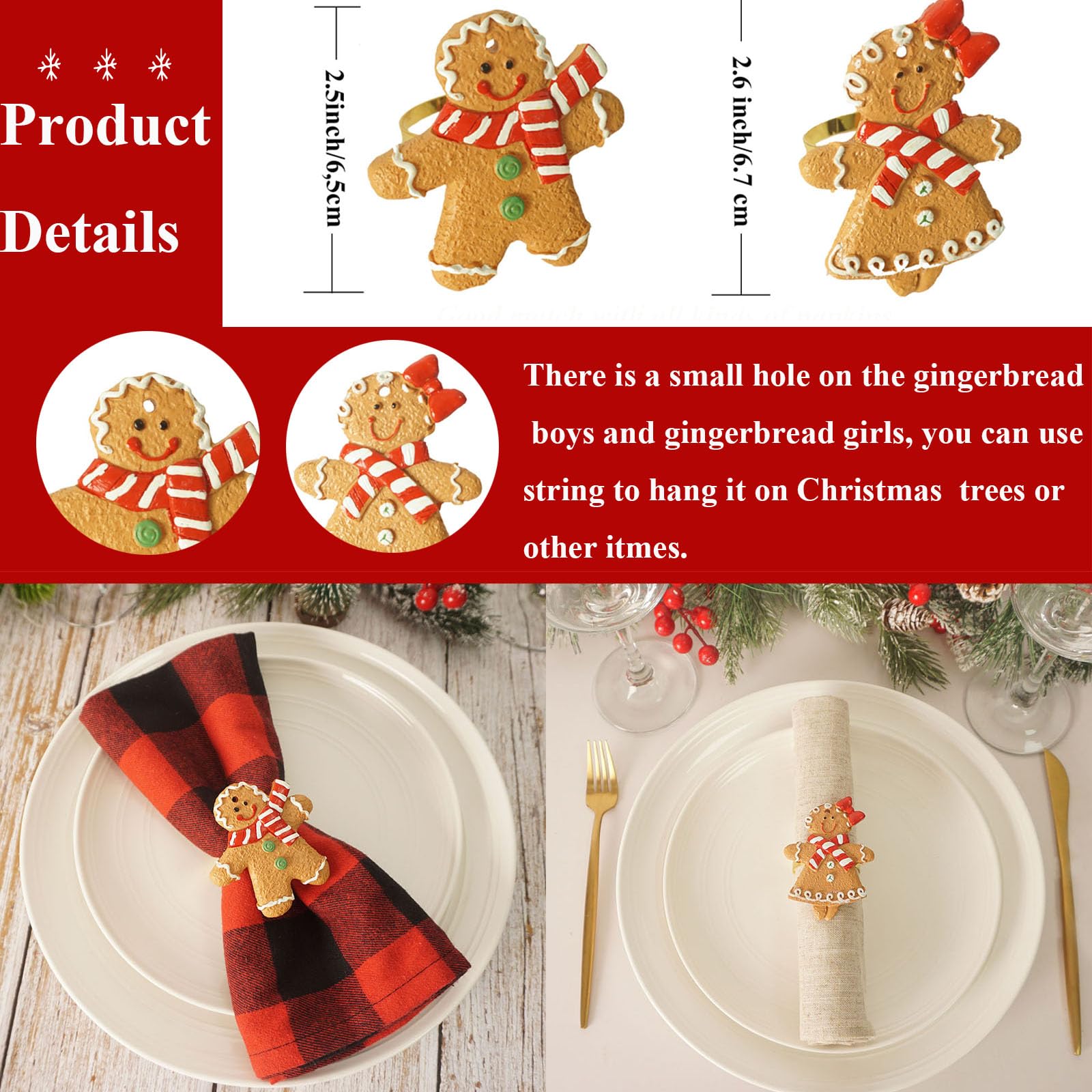 Utalek gingerbread woman napkin ring close-up showcases colorful finish for table charm