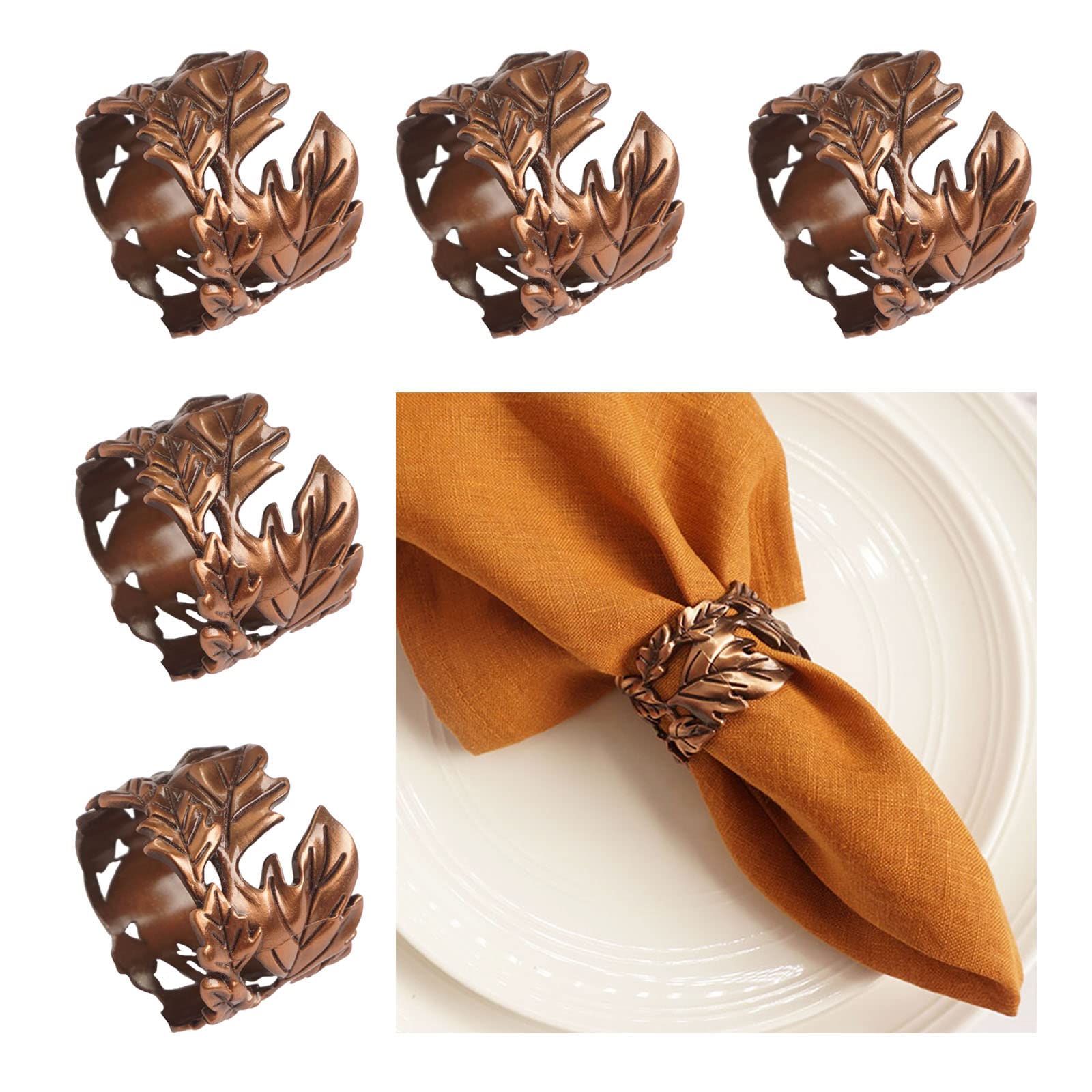 Utalek leaf shape napkin rings bronze six-piece set for elegant table settings