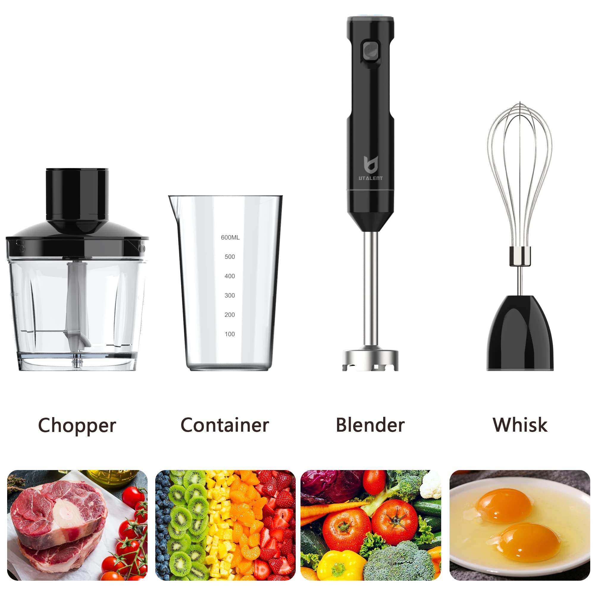 UTALENT chopper attachment keeps veggies diced quickly for dips and salsas.