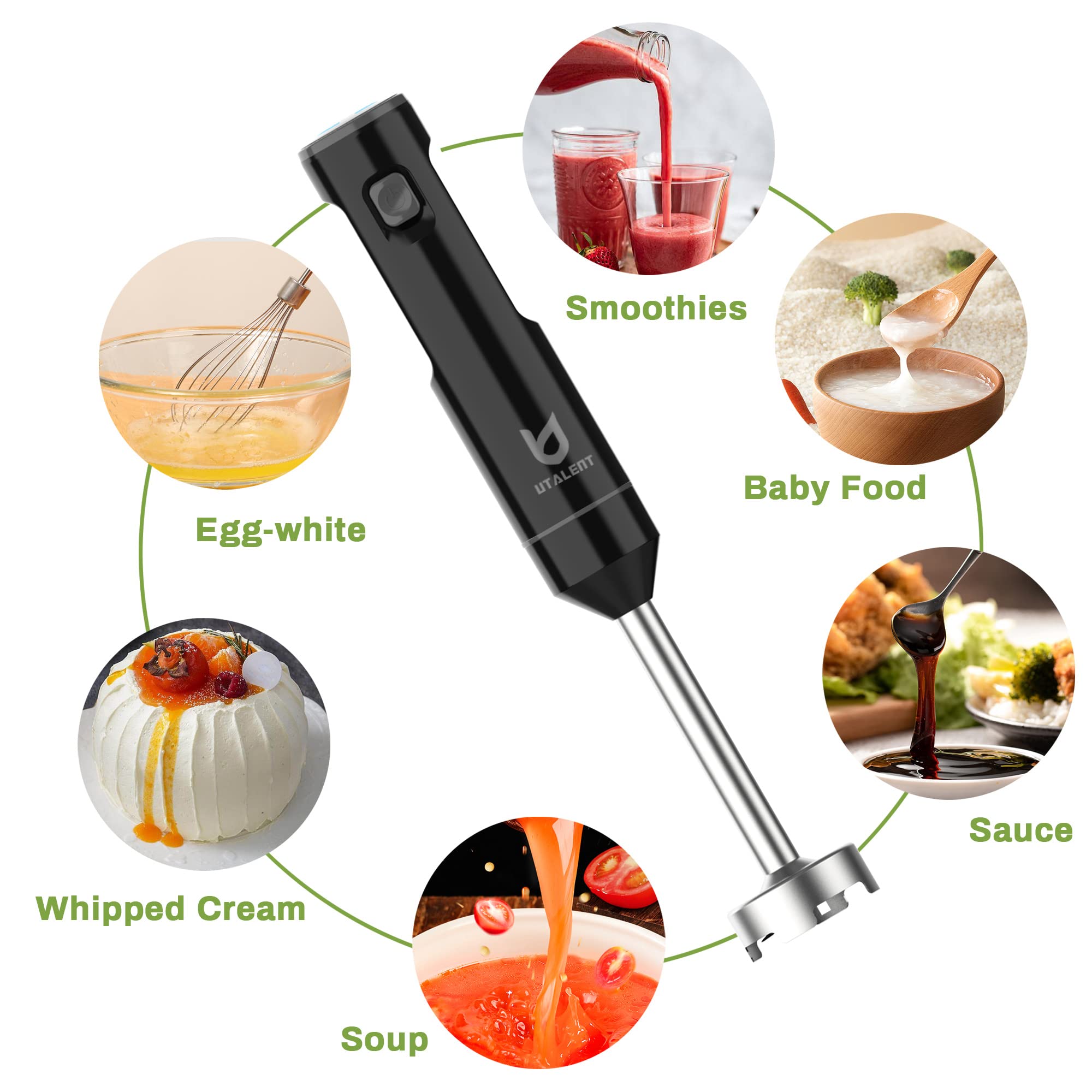 Eight-inch blade with four points ensures thorough blending of ingredients.