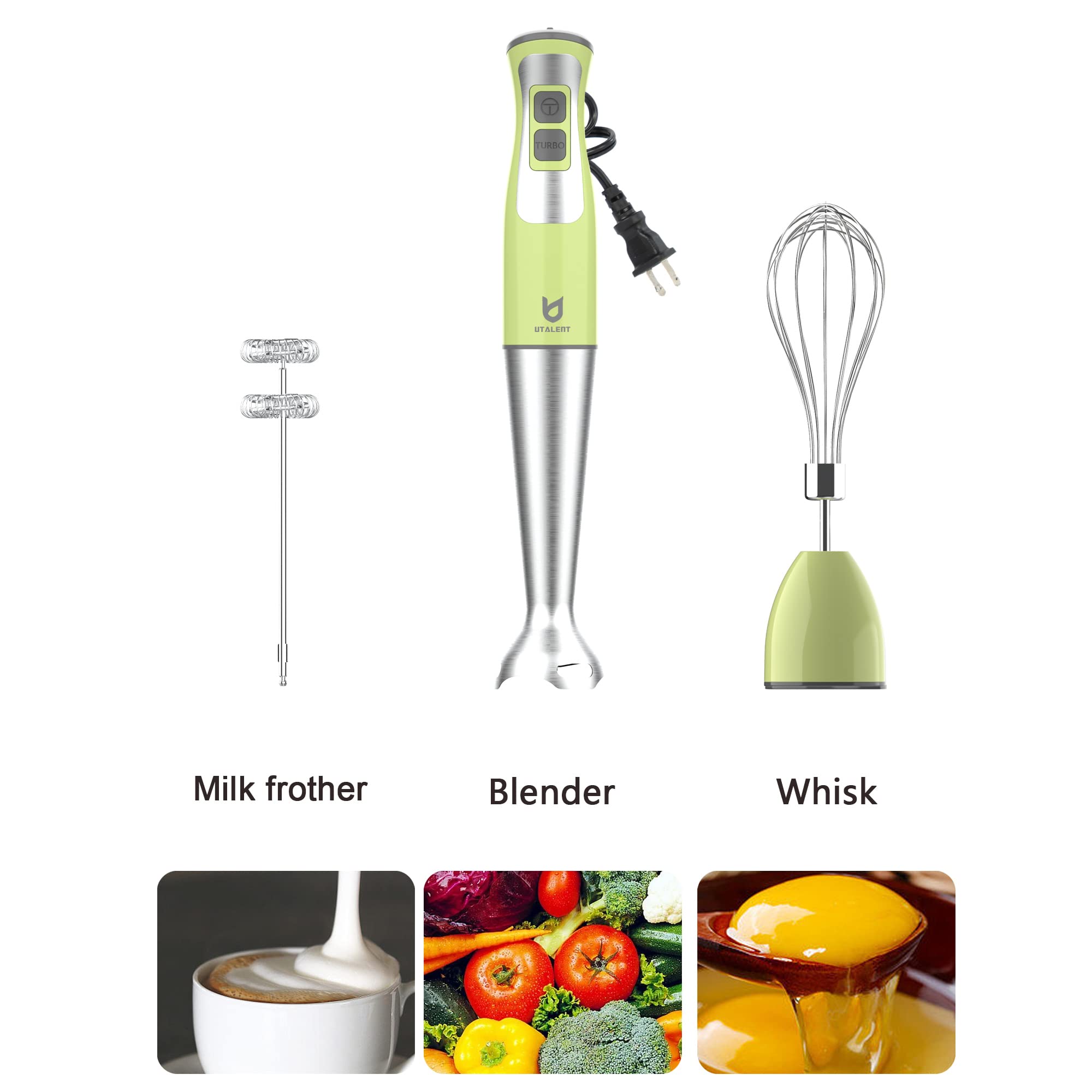 UTALENT egg whisk attachment speeds whipping for sauces and batters.