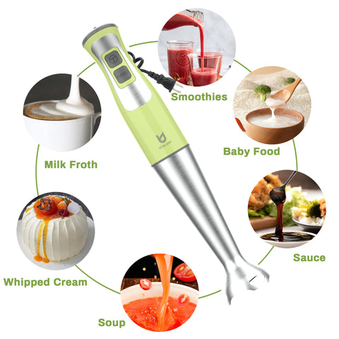 UTALENT stainless steel wand with four blades for even mixing.