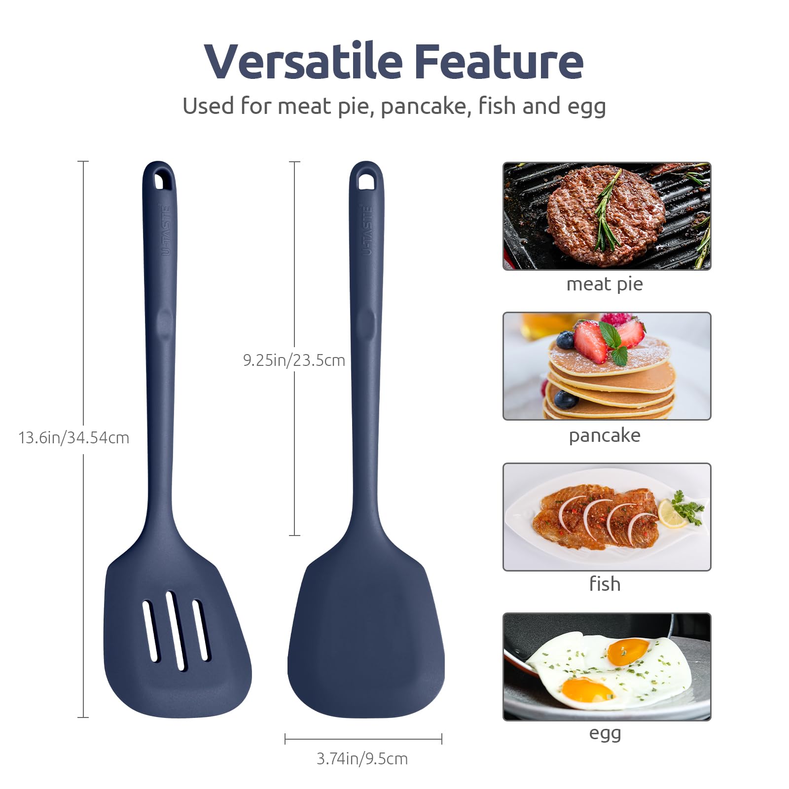 U-Taste 13.6in slotted silicone turner for lifting and draining excess fat.