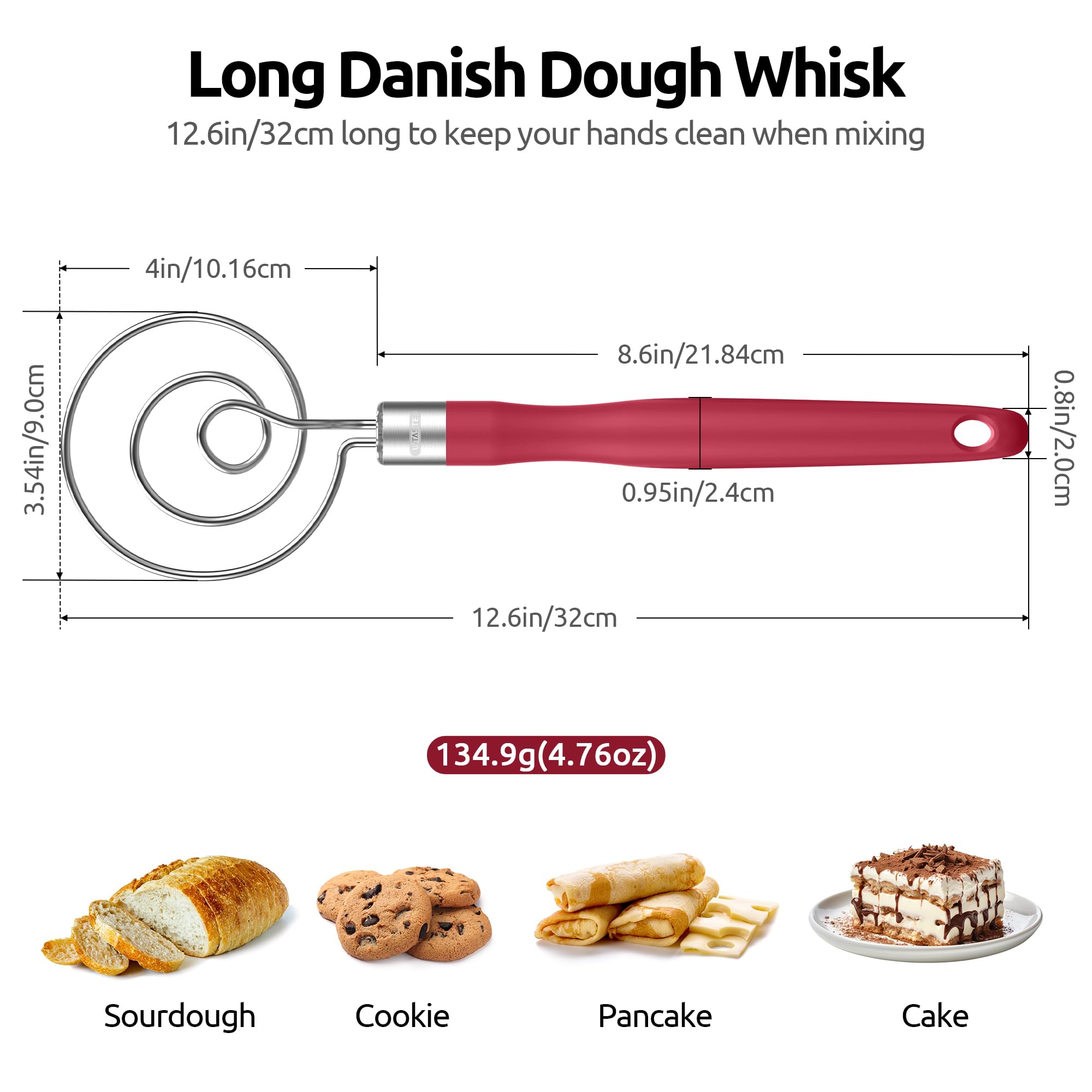 U-Taste 18-8 stainless steel dough whisk delivers durable rust resistance and reliability