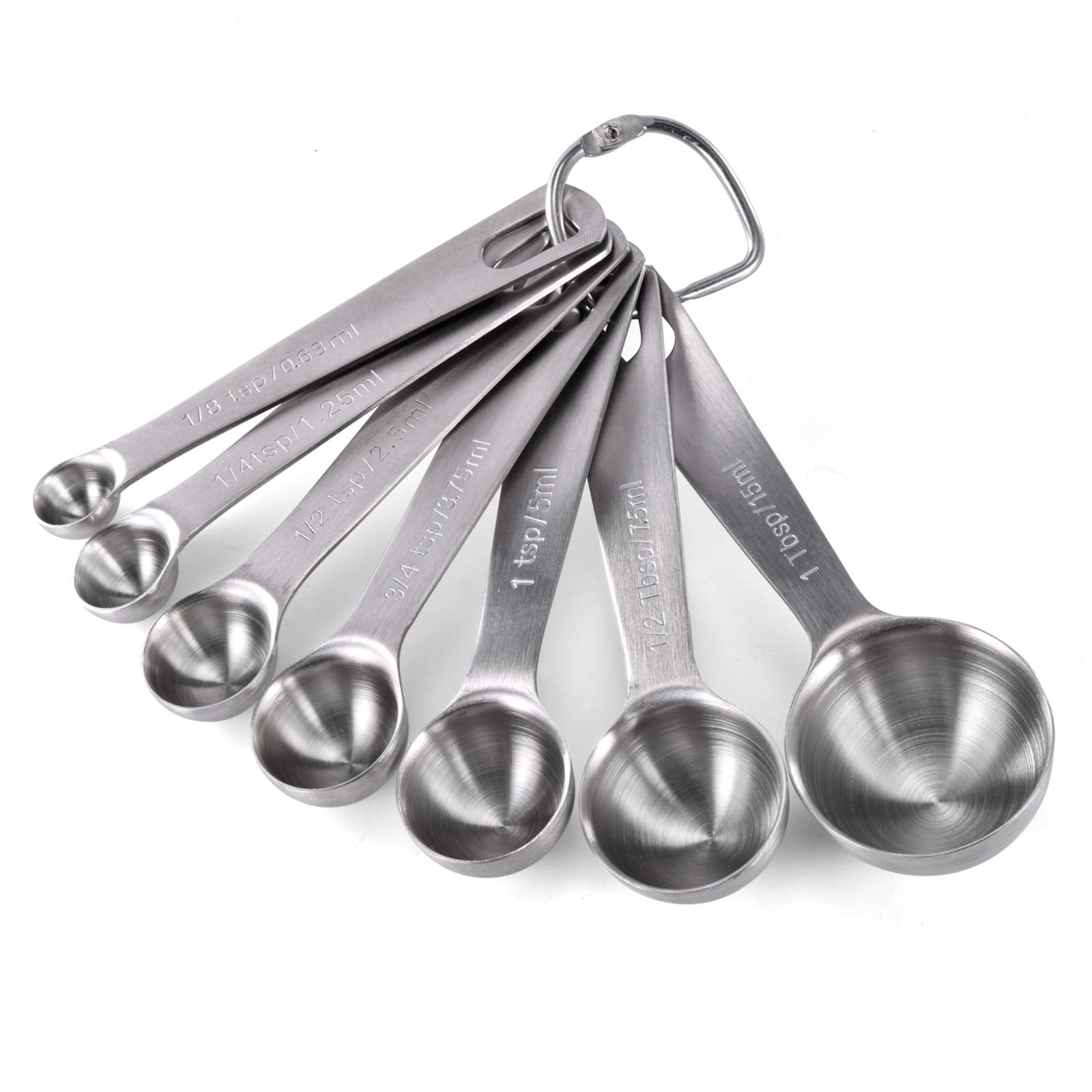 U-Taste 18/8 measuring spoons with etched markings for precise dry ingredient measurements.