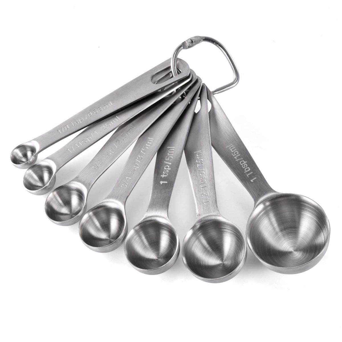 U-Taste 18/8 measuring spoons with etched markings for precise dry ingredient measurements.