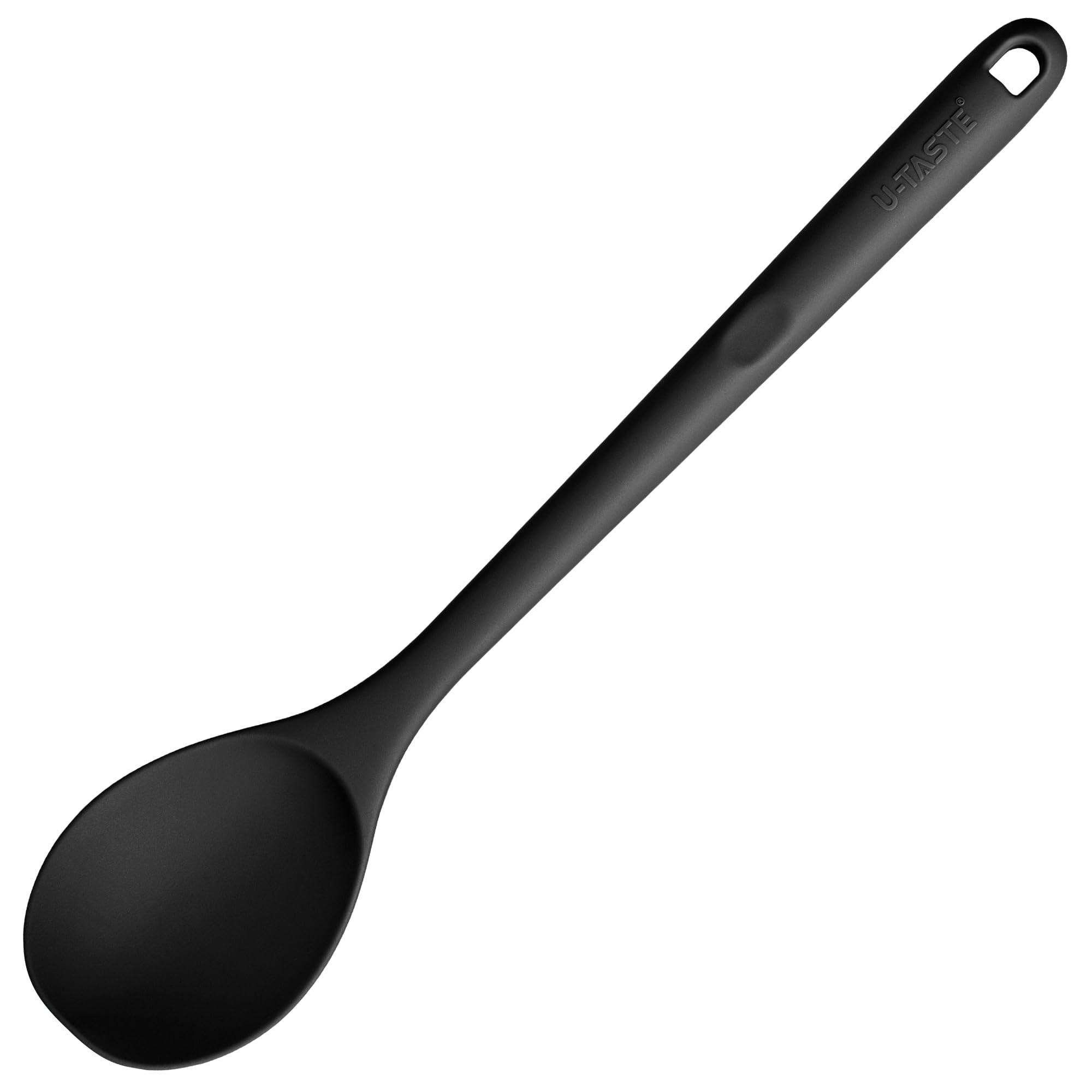 U-Taste 600F heat-resistant silicone spoon, 13.3 inches, keeps hands away from hot pots.