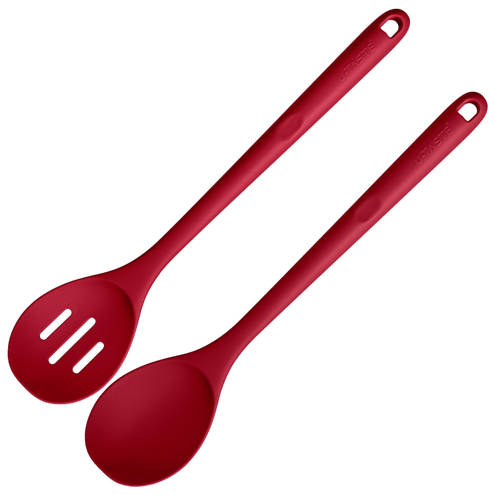 U-Taste solid red silicone spoon, 600F heat-resistant tip for high-heat cooking
