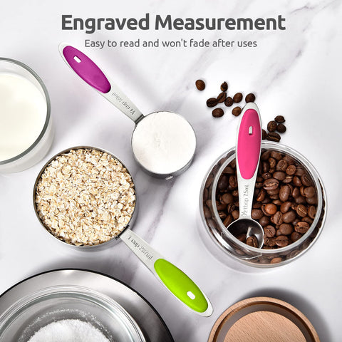 U-Taste measuring cups with colorful handles for quick size identification.