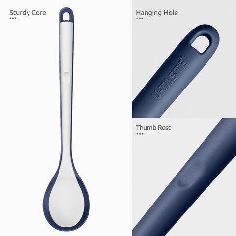 U-Taste flexible-edge spoon with strong inner spine for scraping edges.