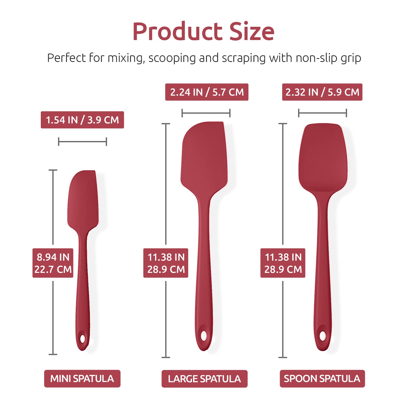Close-up of heat-resistant spatula tips up to 600°F in action.