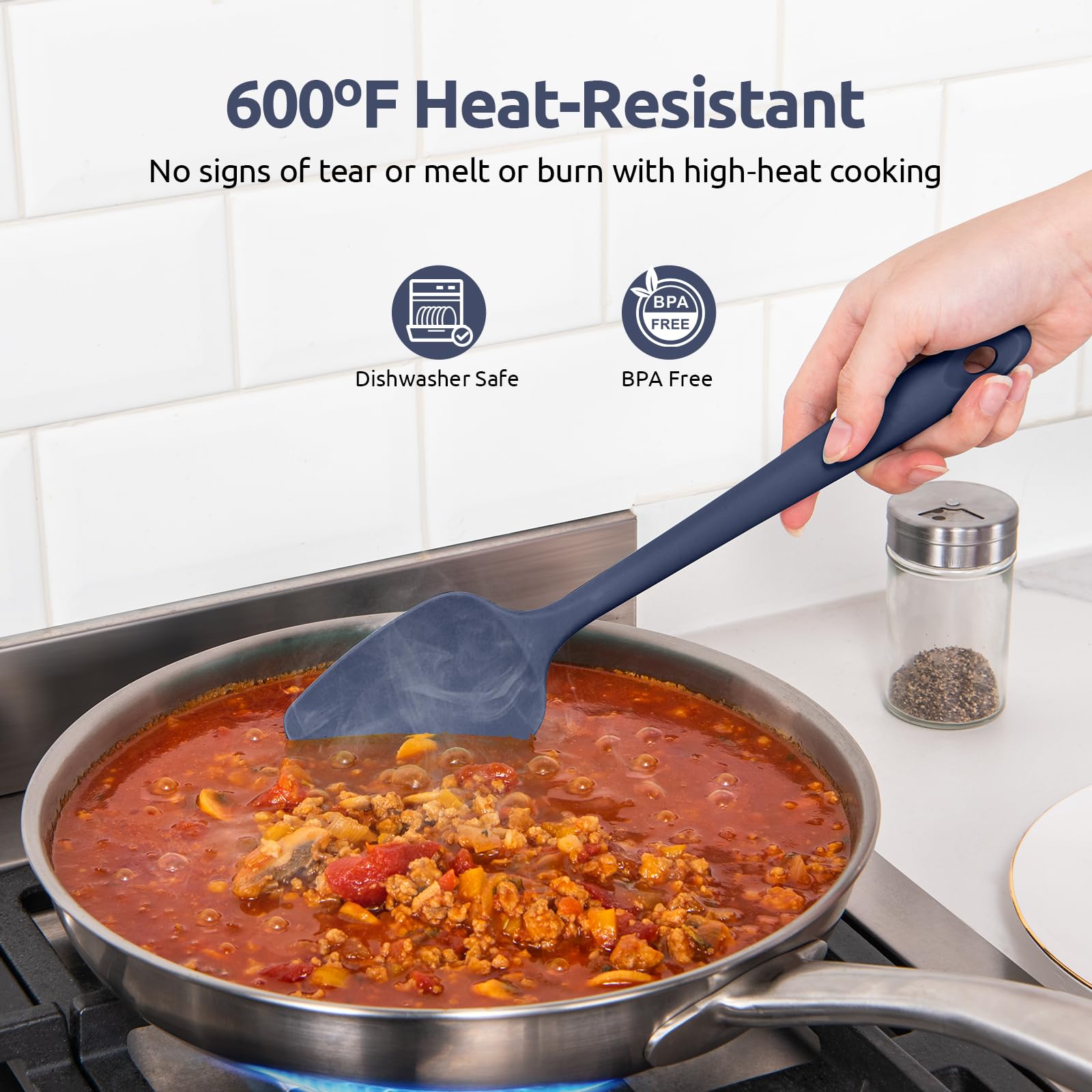 U-Taste spatula side view highlights strong core for folding dough.