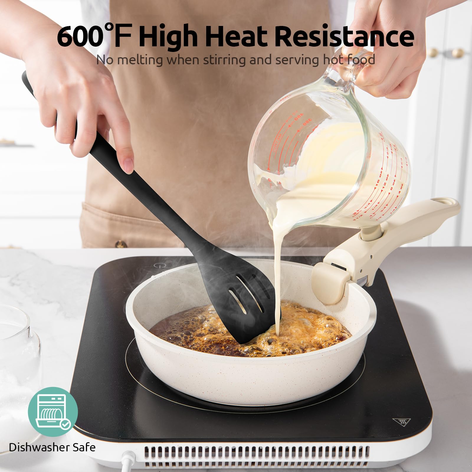 U-Taste 13.3-inch long-handle silicone spoon reaches deep pots safely.