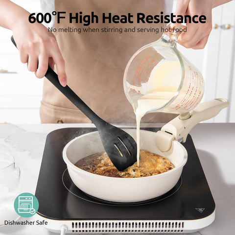 U-Taste 13.3-inch long-handle silicone spoon reaches deep pots safely.