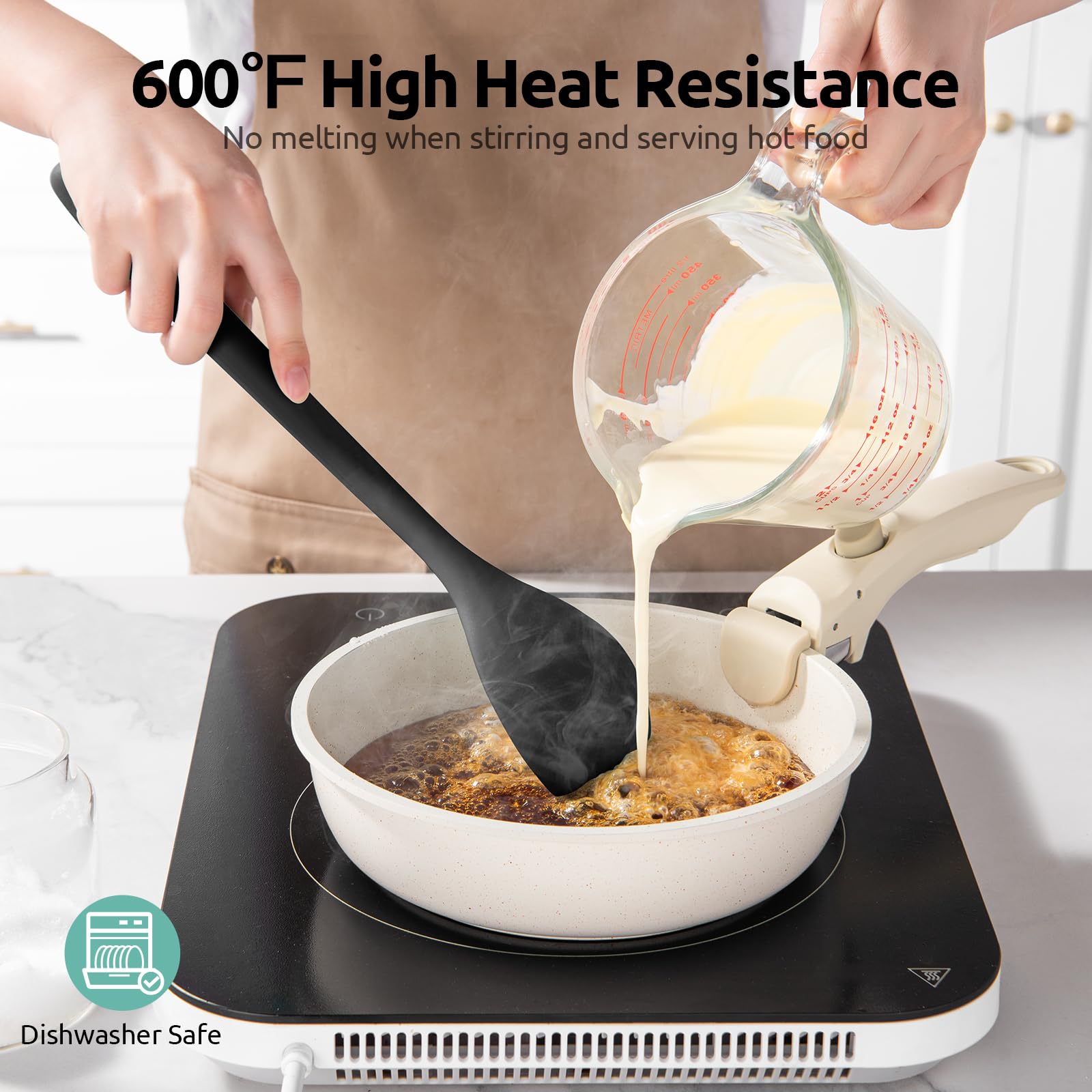 U-Taste long-handle silicone spoon, ideal for stirring large pots.