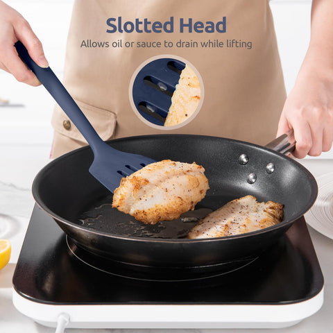 U-Taste midnight blue silicone turner ideal for eggs and pancakes.