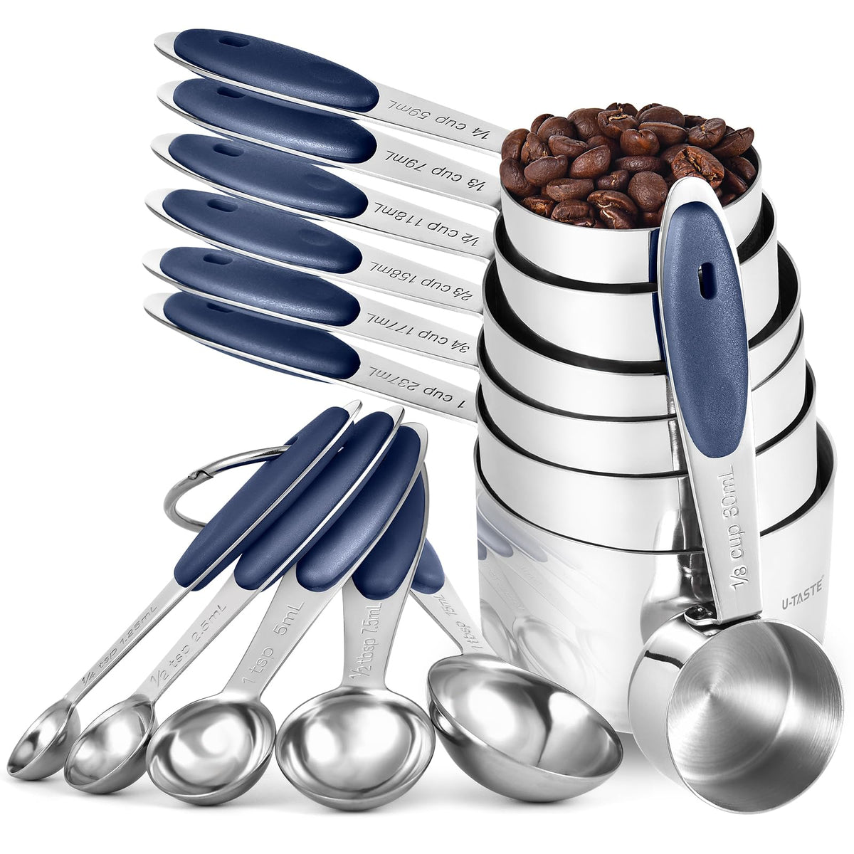 U-Taste Midnight Blue measuring cups with welded joints for durability.
