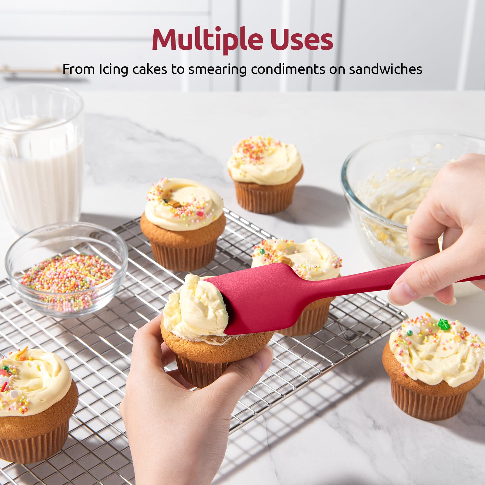 Silicone spatula safe for nonstick cookware and easy to clean.