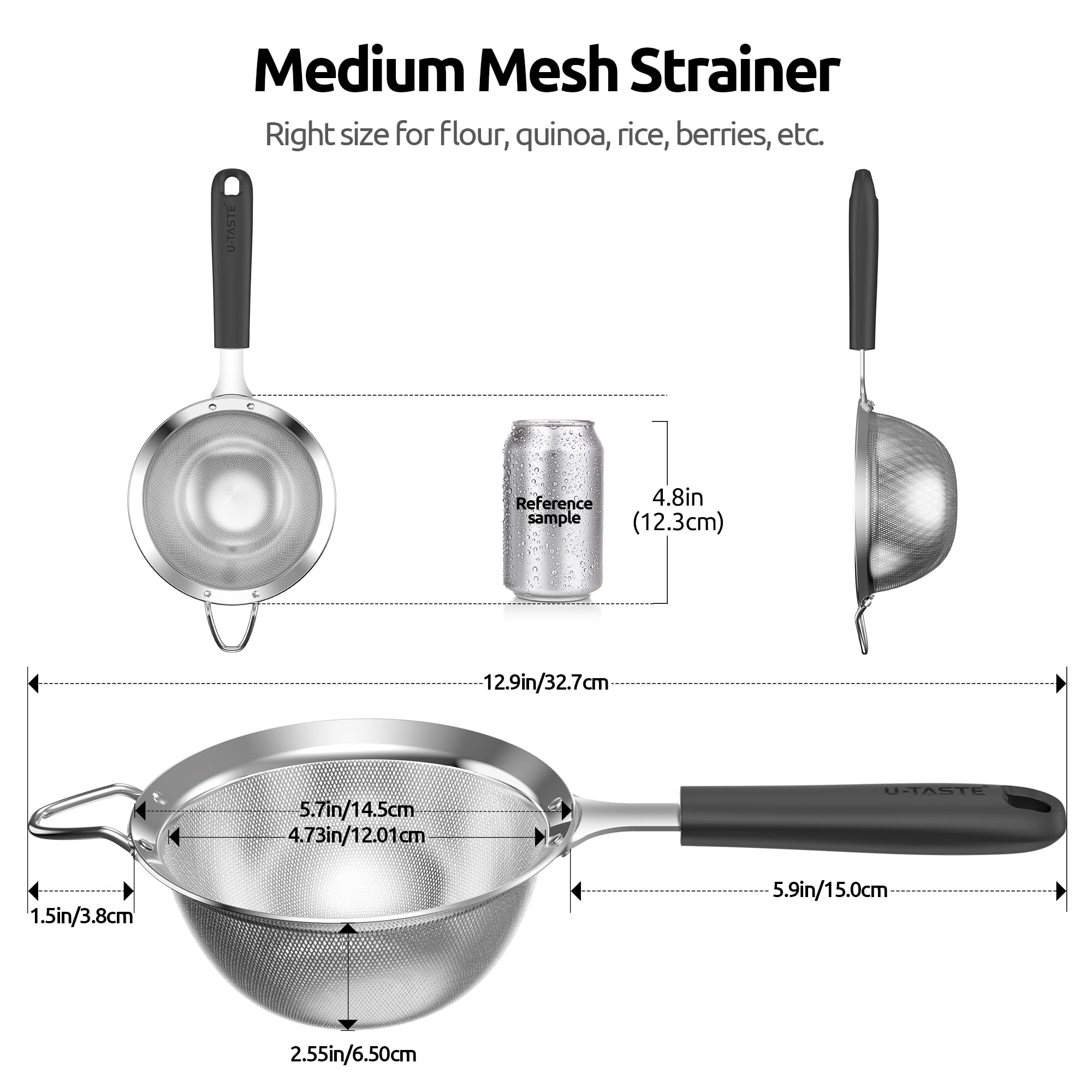 U-Taste rice strainer 30-mesh deep bowl reduces spills during grain rinsing