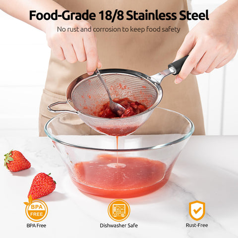 U-Taste riveted-handle strainer with silicone wrap for a firm, comfortable grip