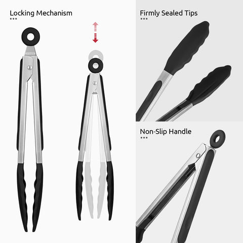 U-Taste salad-serving tongs with black handle for easy serving.