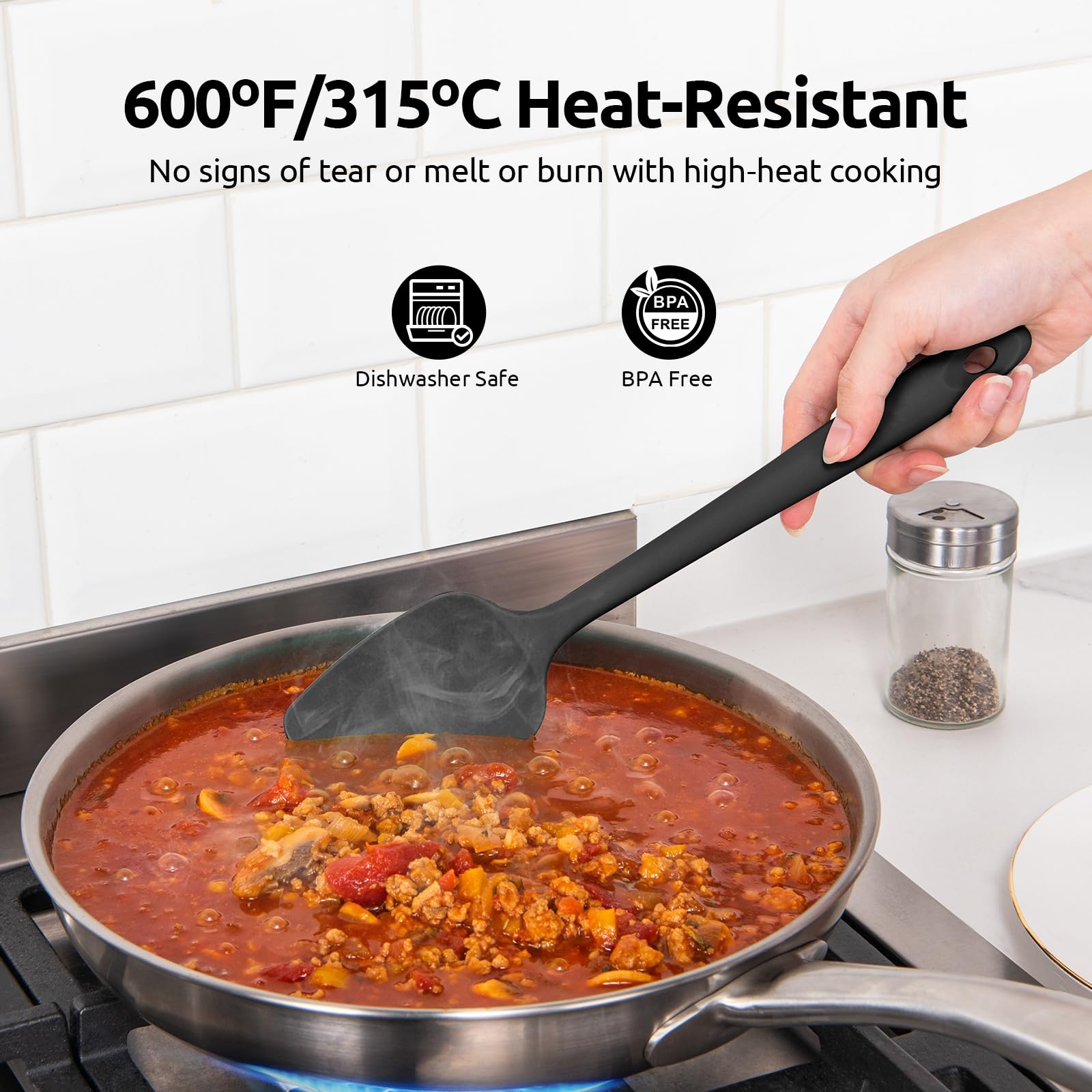 U-Taste seamless silicone spatula dishwasher-safe for easy cleanup.
