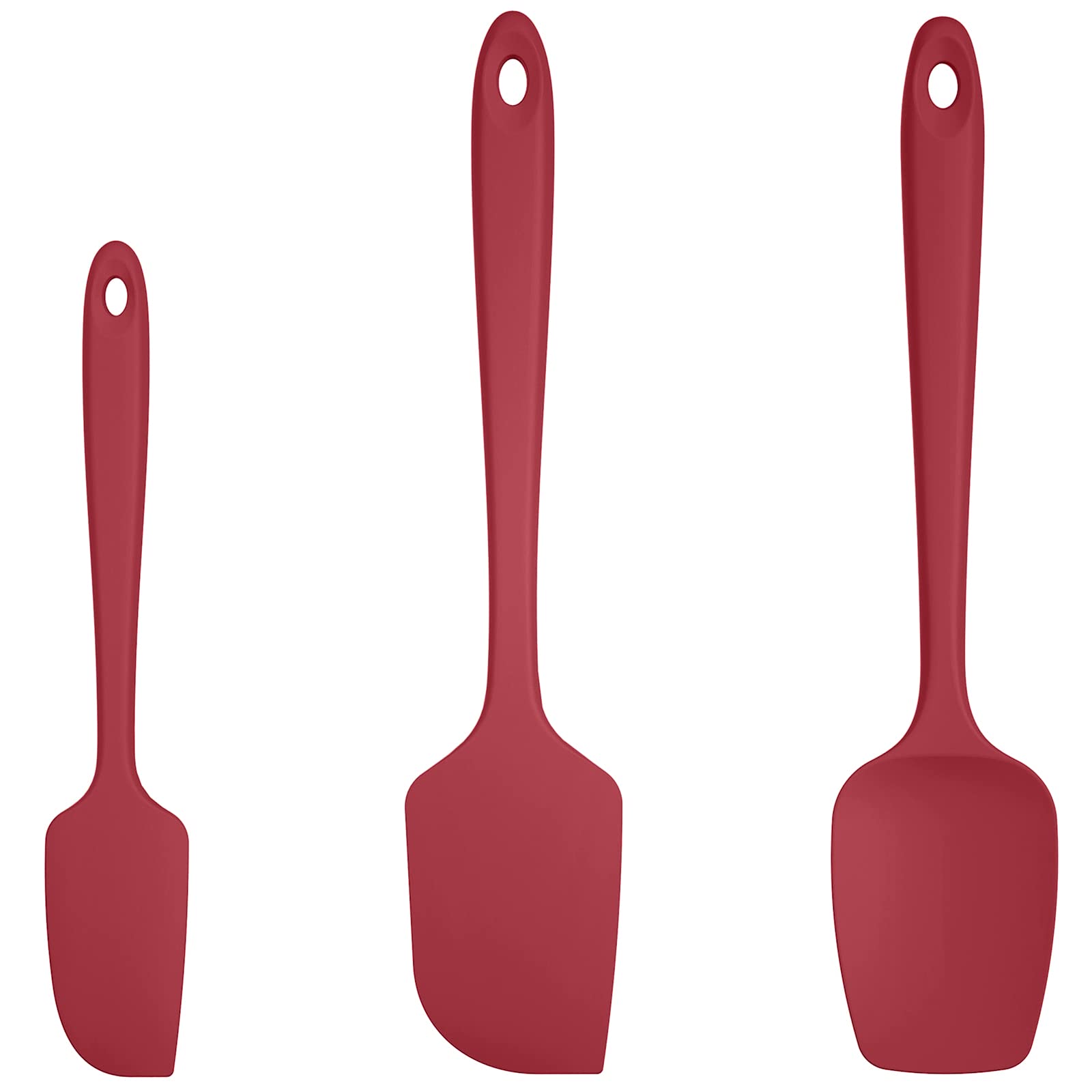 U-Taste 3-piece red silicone spatula set with flexible tips for nonstick cookware.