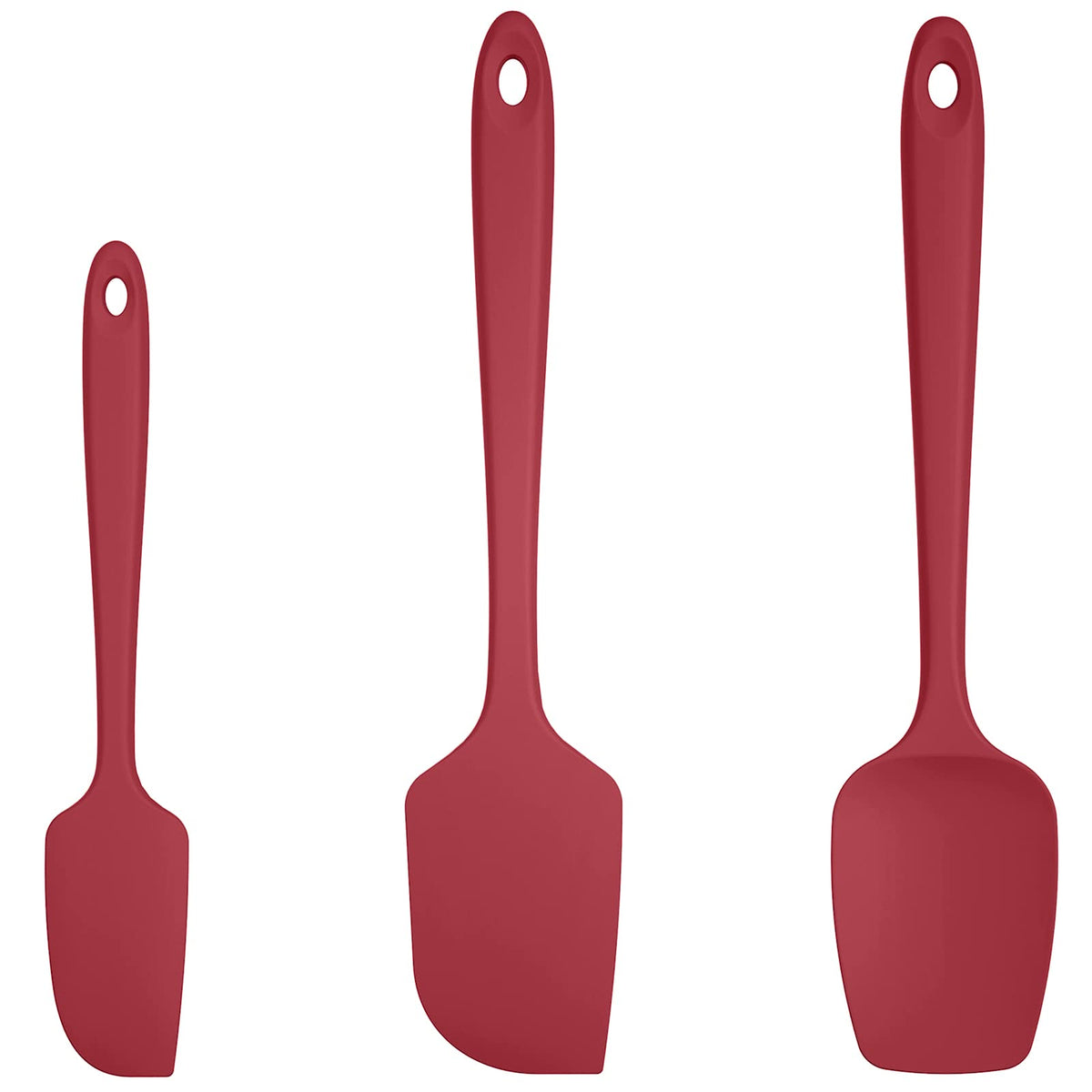 U-Taste 3-piece red silicone spatula set with flexible tips for nonstick cookware.