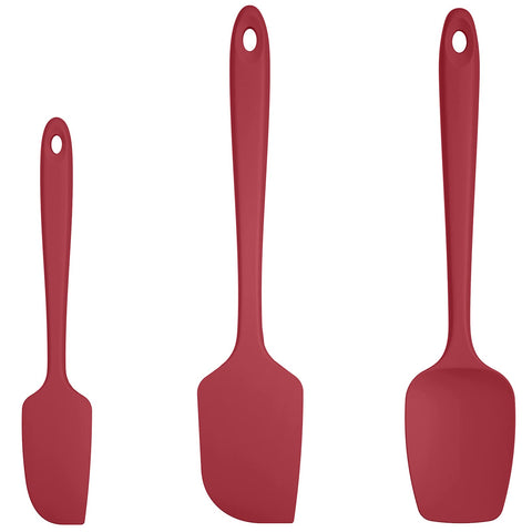 U-Taste 3-piece red silicone spatula set with flexible tips for nonstick cookware.