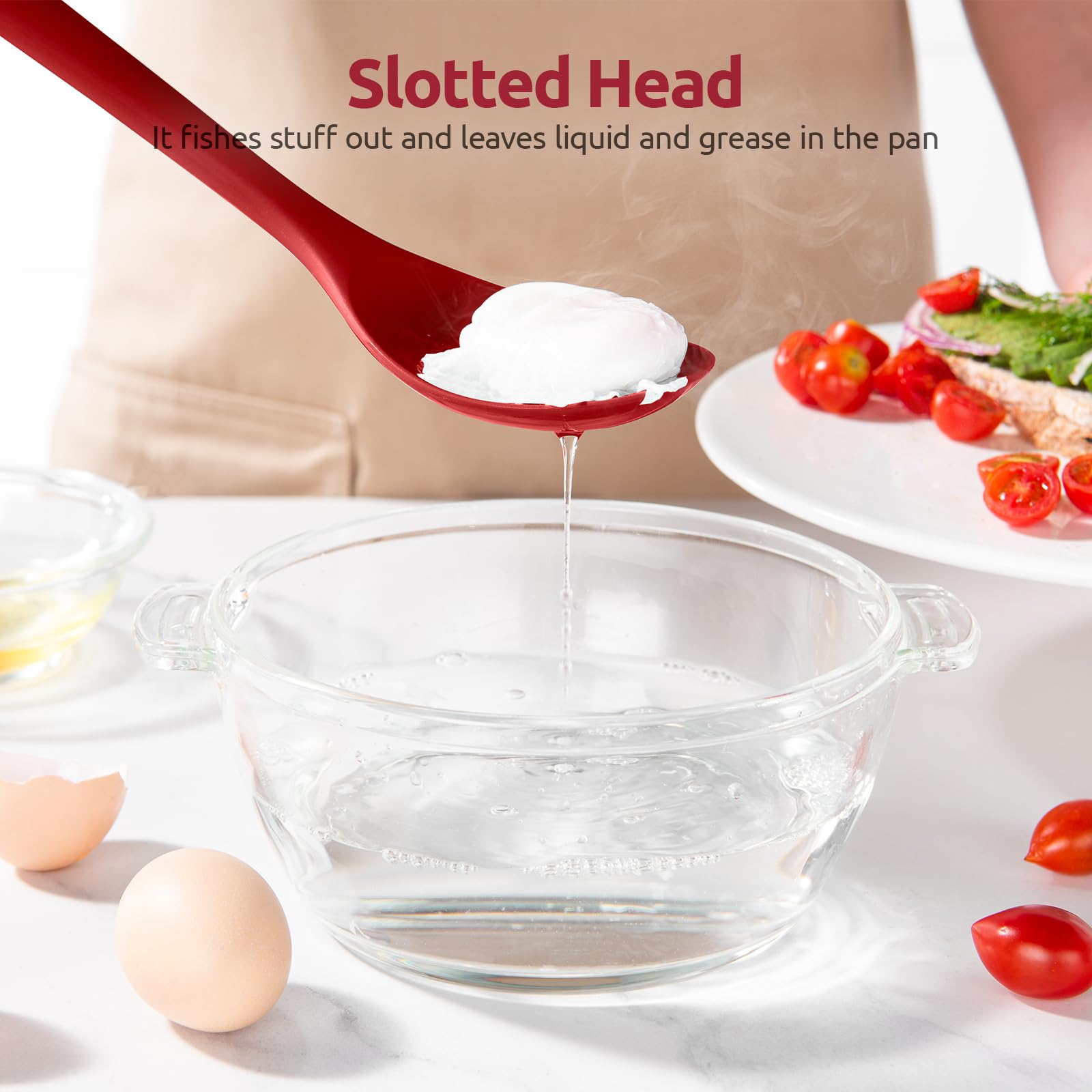 U-Taste silicone spoon in pot, stirring thick sauce