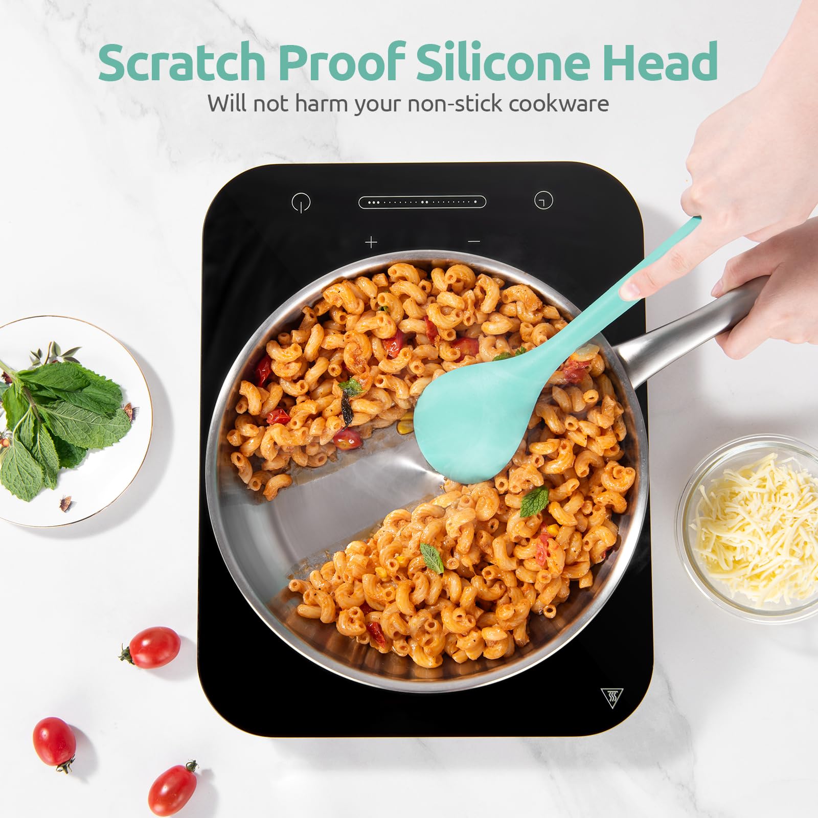 U-Taste silicone-tip spoon protects nonstick surfaces from scratches during mixing