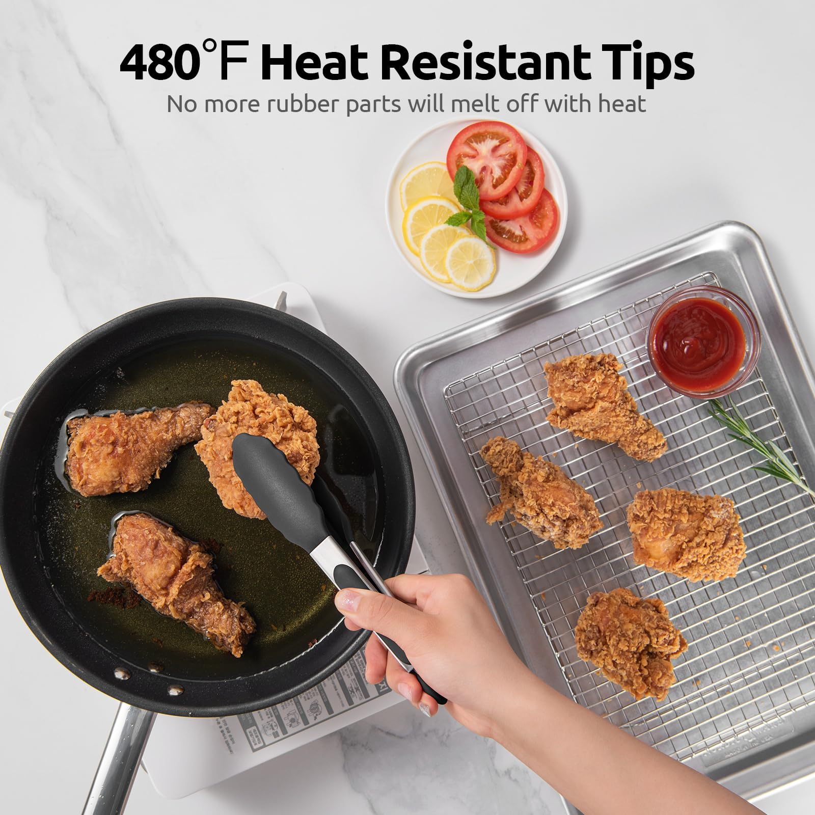 U-Taste tong features sturdy 18/8 stainless steel handle for durability.