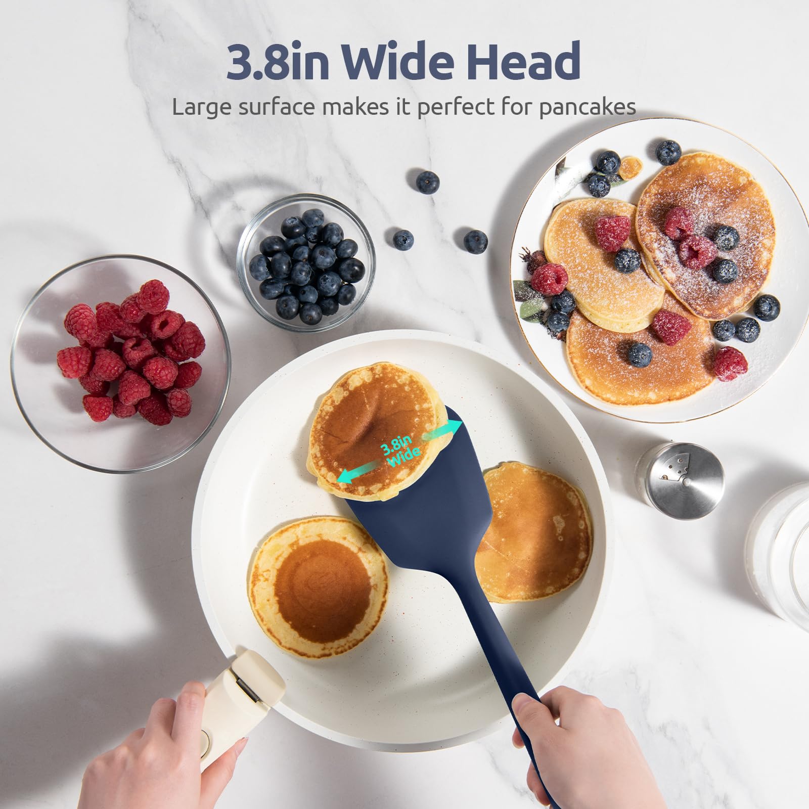 U-Taste wide angled head aids smooth under-food flipping.