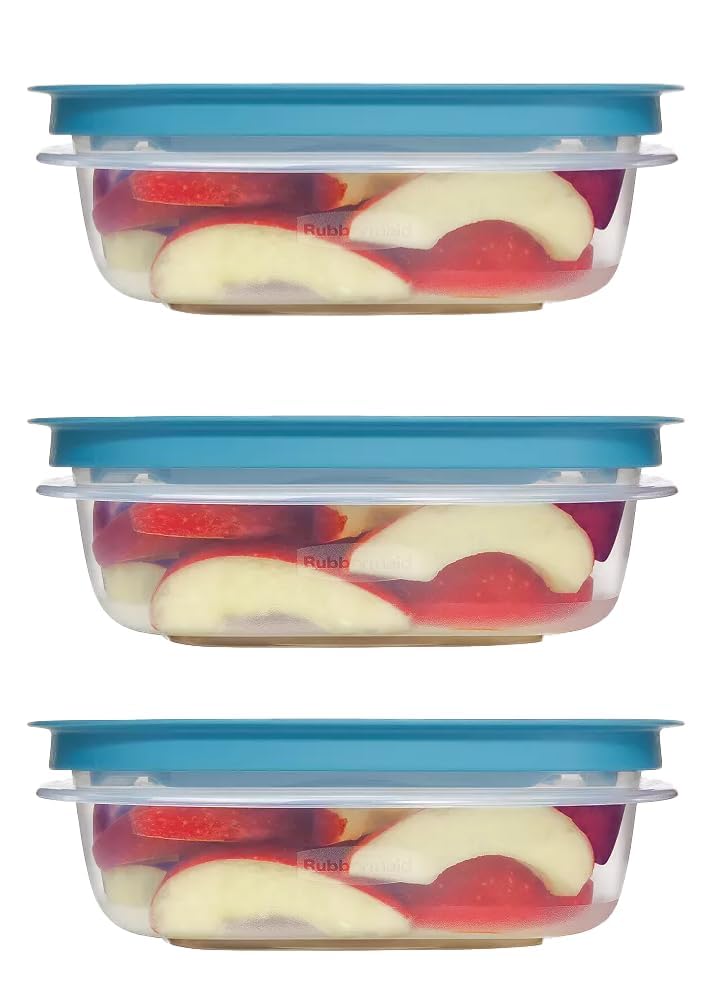 Utensilux 3-Cup teal container with easy-find lid mechanism for quick storage.