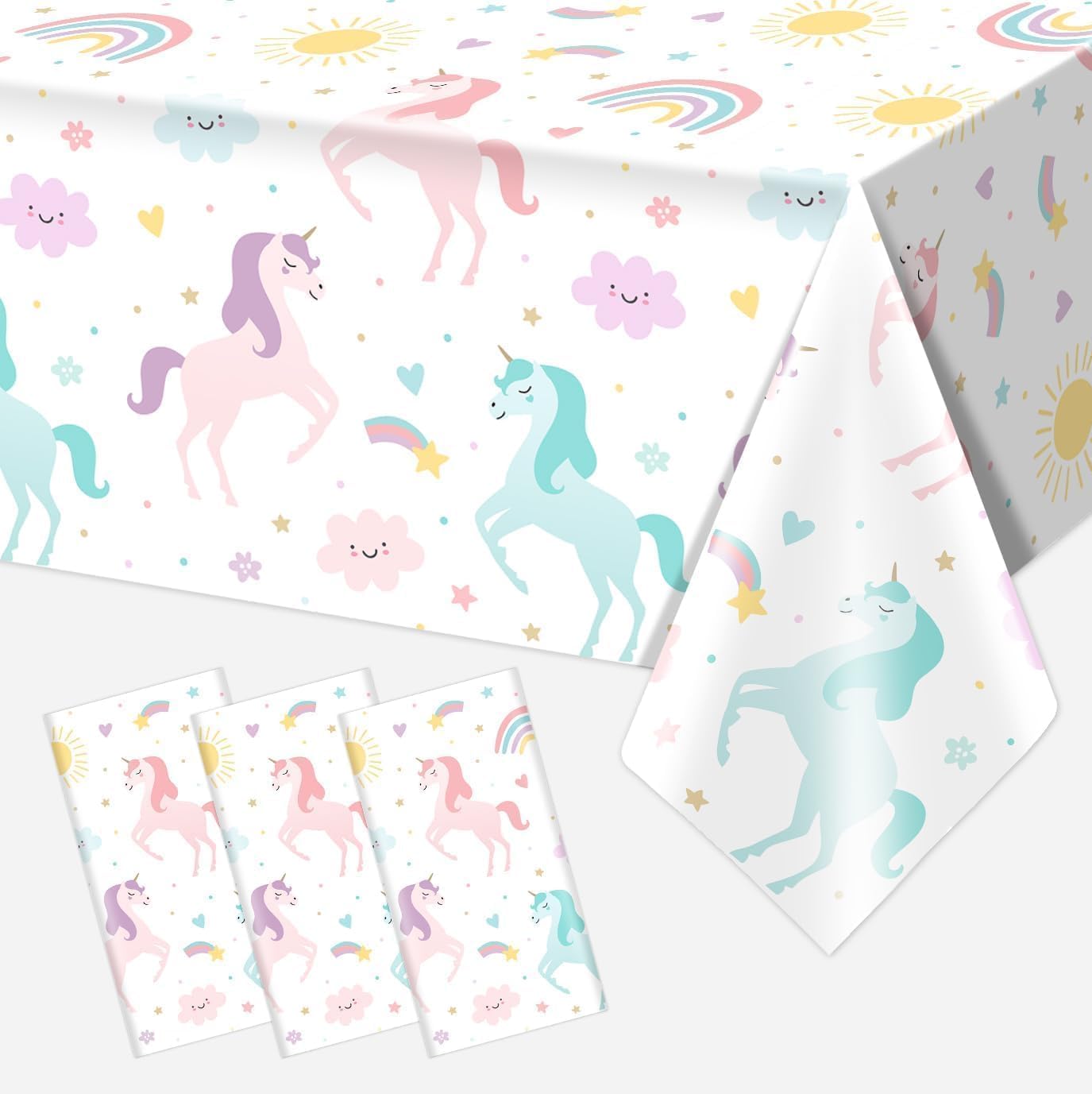 Utolily unicorn tablecloth 3-pack with dreamy design for festive pastel celebrations.