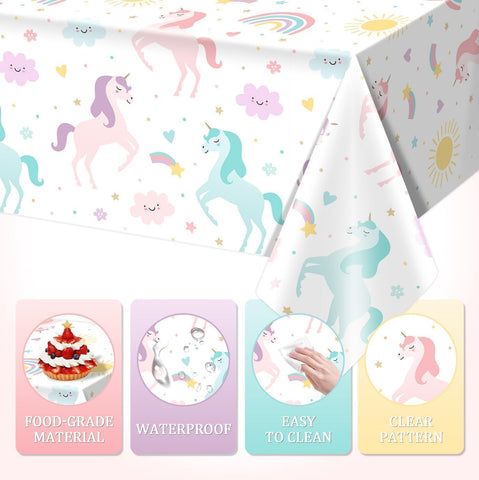 Utolily unicorn tablecloth wipes clean quickly after celebrations.