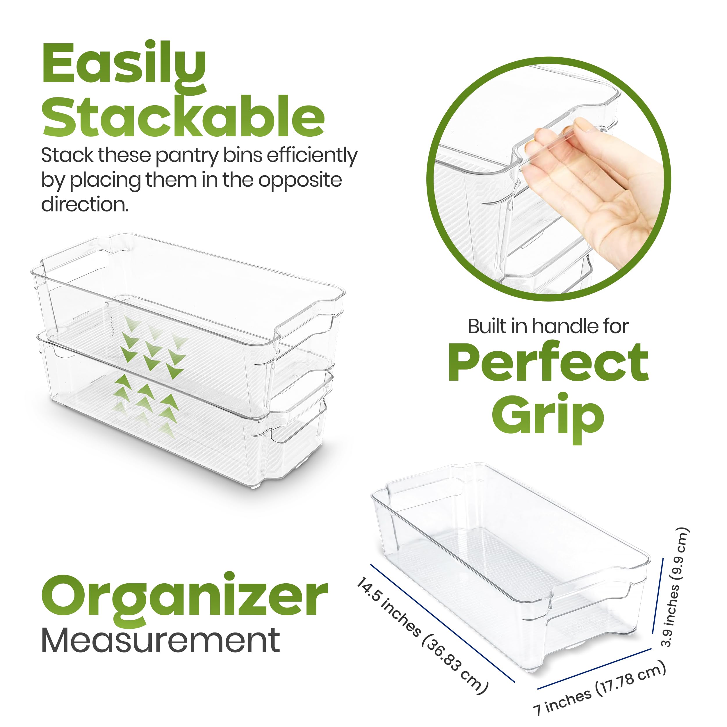 Utopia Home stackable fridge bin with transparent design for quick item search.