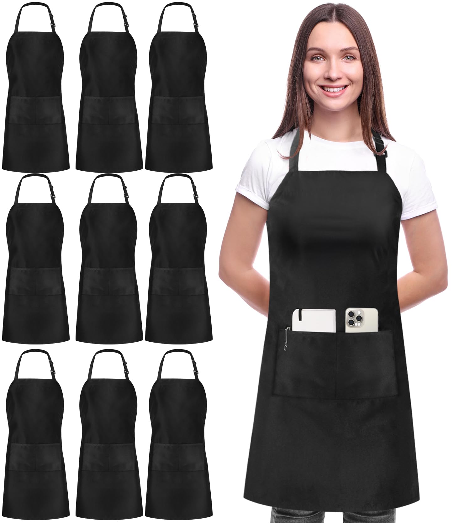 Utopia Kitchen 10-pack bib apron folded on counter, durable polyester for daily cooking tasks.