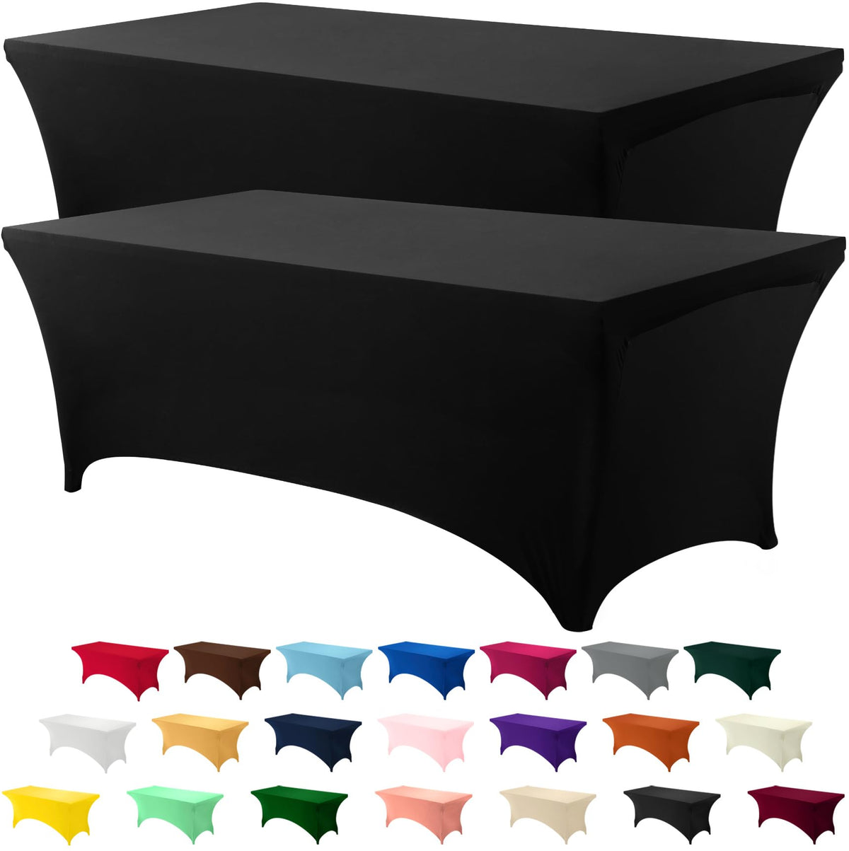 Utopia Kitchen 6ft spandex tablecloth on a rectangle table for a sleek, professional look.