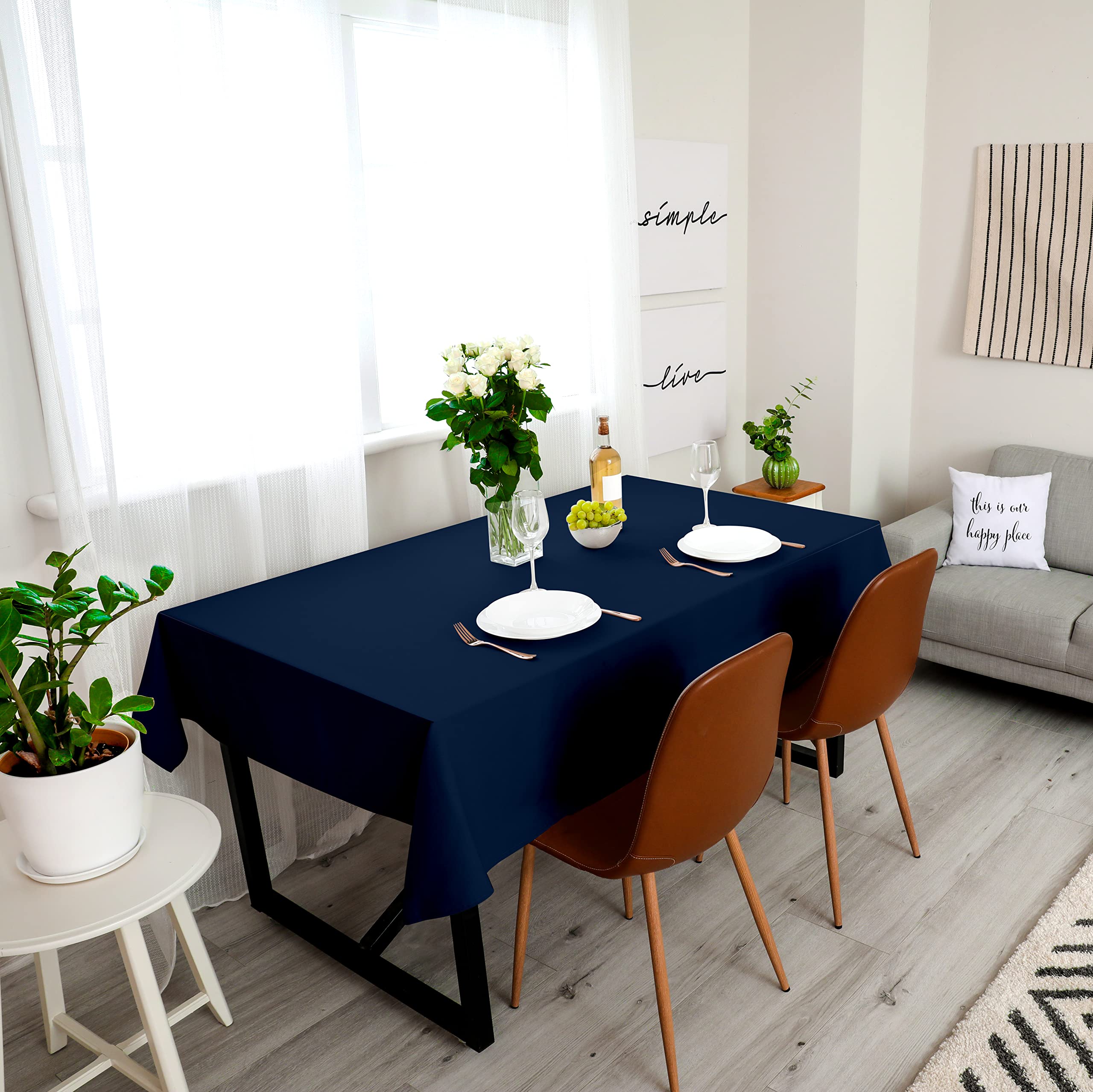 Buffet layout using Utopia Kitchen navy table cloth for clean service