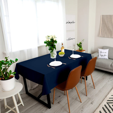 Buffet layout using Utopia Kitchen navy table cloth for clean service