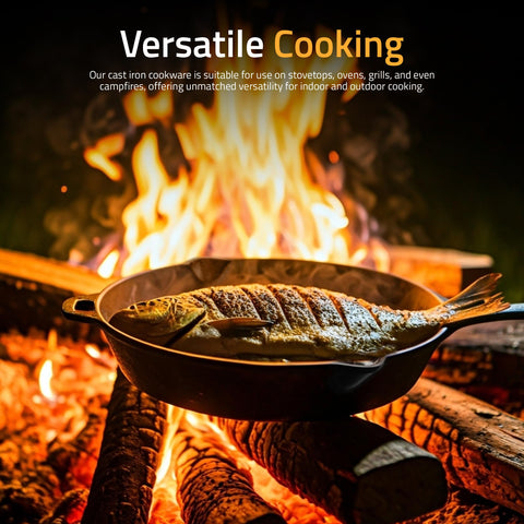 Utopia Kitchen cast iron skillet for campfire cooking outdoors