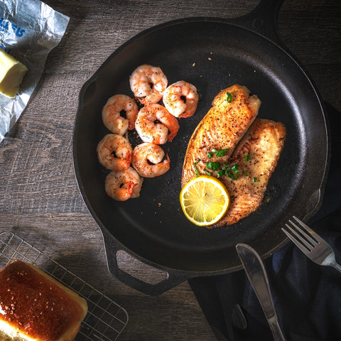 Utopia Kitchen skillet prepared for outdoor camping or campfire use