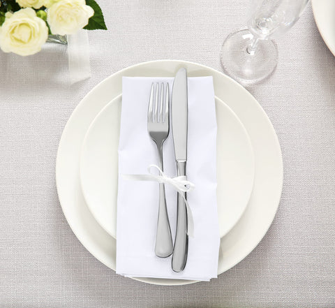Wedding and banquet settings featuring Utopia Kitchen 18x18 inch napkins