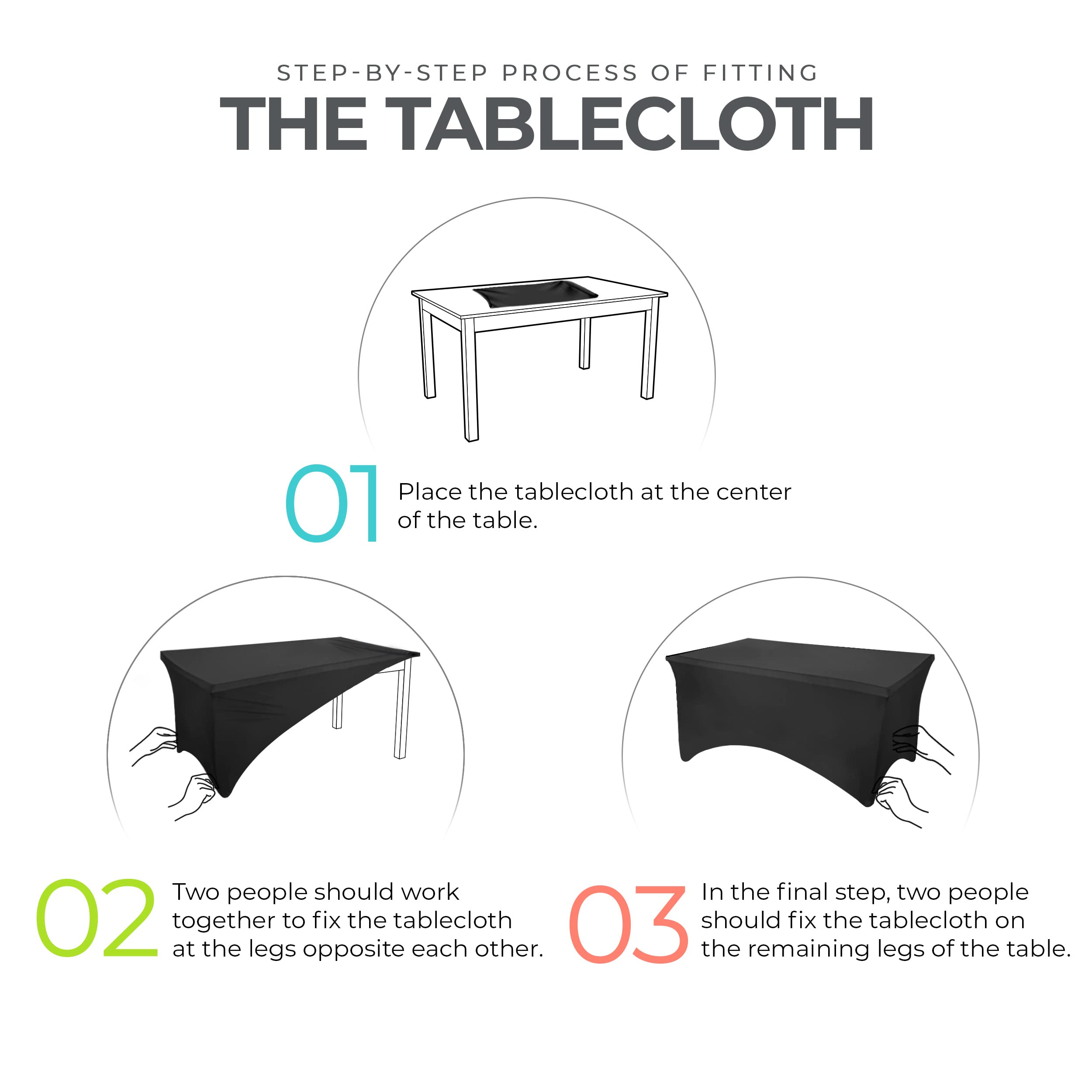 Utopia Kitchen spandex tablecloth fits 96Lx30Wx30H inch tables