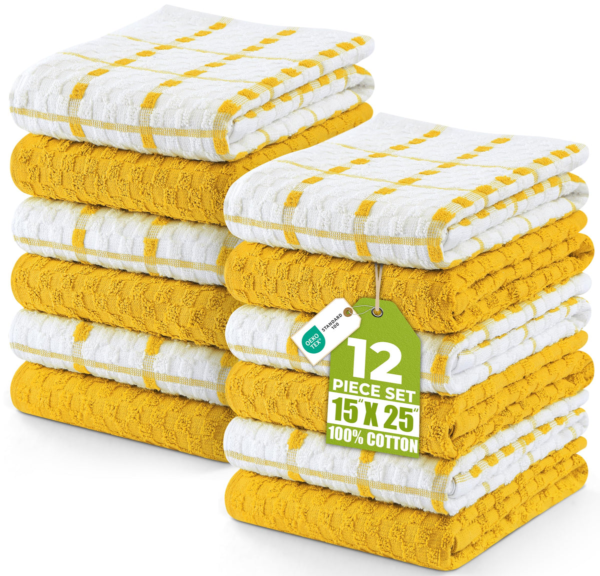 Utopia Towels twelve-pack kitchen towels stacked for quick drying tasks