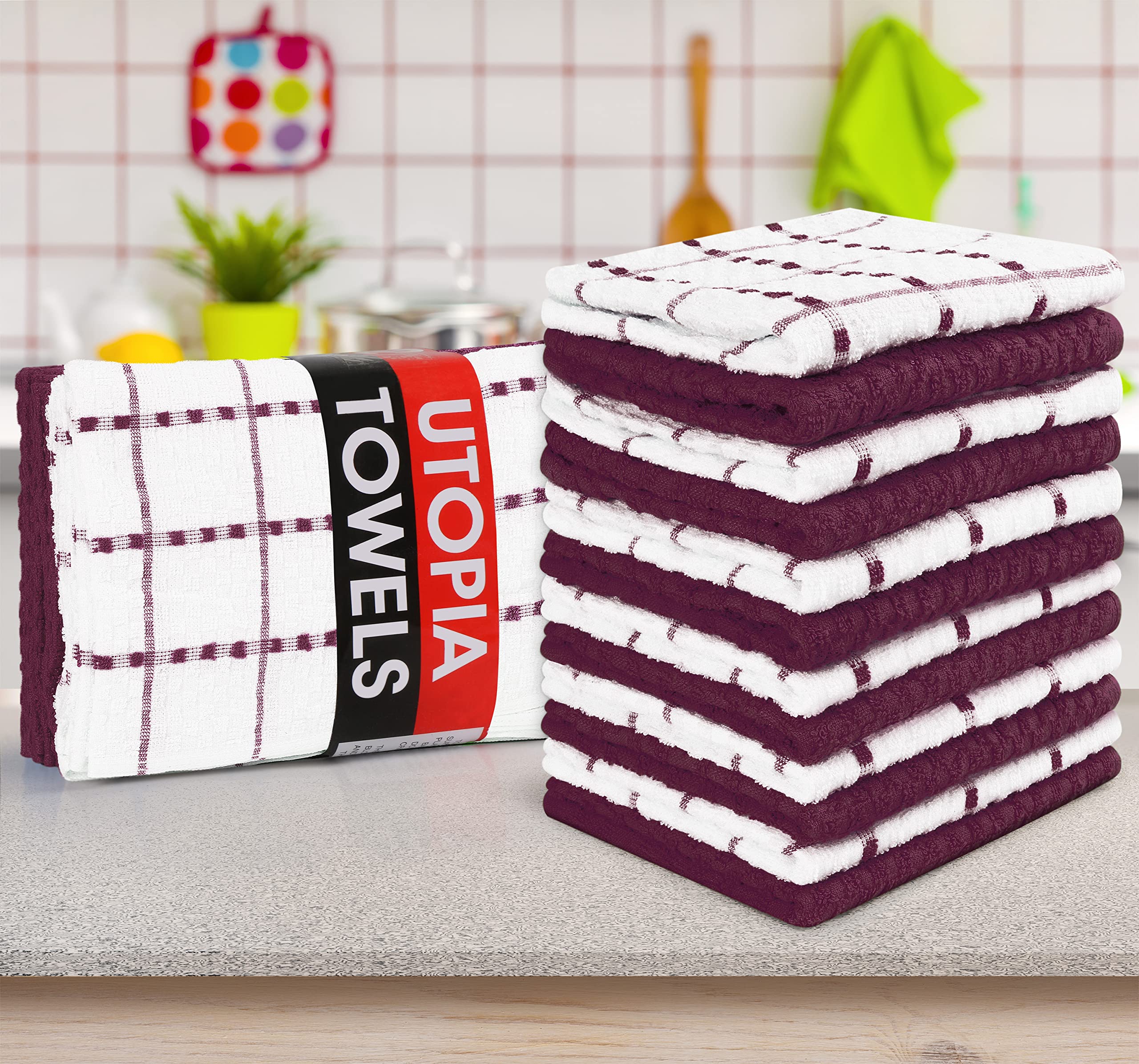 Utopia Towels burgundy kitchen setup adds color with reliable absorbency.